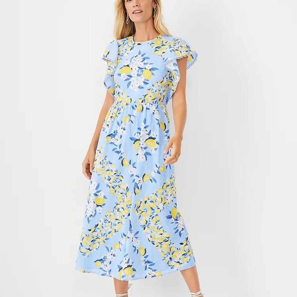 Ann Taylor Blue and Yellow Floral Midi Dress